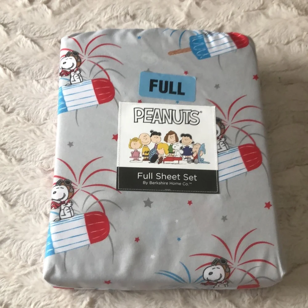 Peanuts Patriotic FULL Sheet Set - Gray with Red & Blue